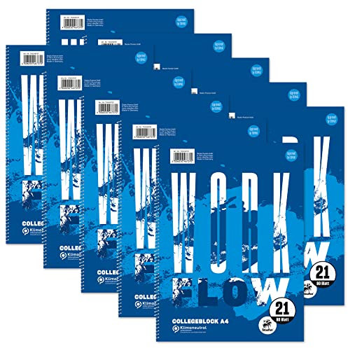 Staufen Style Collegeblock Workflow - DIN A4, Lineatur 21 (9mm liniert), 80 Blatt, 4-fach Lochung, extraweißes 70g/m² Qualitätspapier, 10 Stück