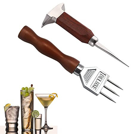 Ice Pick Set, 2 Piece Crushed Ice Tool Set with Solid Wood Handles for Bartenders, Bars, Cocktails, Ice Cube Carving, Ice Cube Grinding