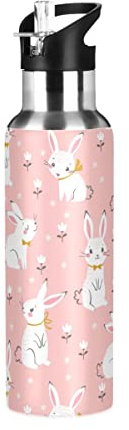 ALAZA Stainless Steel Water Bottle with Straw, Cartoon Animals Cute Dinosaur Insulated Drink Flask Sports Water Bottle for Kids Adults, Leakproof, 600ml