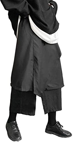 AITFINEISM Herren Casual Rock Hosen Loose Wide Leg Haremshose Japanische Harajuku Kimono Hose, Schwarz 4, Mittel