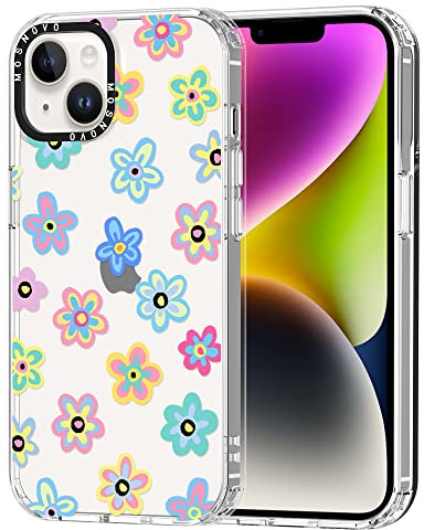 MOSNOVO Case for iPhone 14, [Buffertech 6.6ft Military-Grade Drop Protection] [Anti Peel Off Tech] Clear TPU Bumper Phone Case Cover Design - Groovy Flower