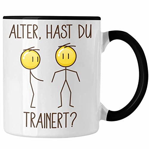 Trendation - Hast Du Trainiert Tasse Geschenk Fitness Lustiges Bodybuilder Geschenk Humor (Schwarz)