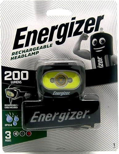 Pro Energizer LED Head Torch Light | USB Rechargeable | True 200 Lumens, 3 Light Modes & Adjustable Headband | Ideal for Breakdowns, DIY, Camping, Sports etc