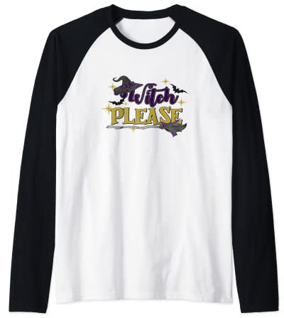 Witchy Please Halloween Hut und Besen Raglan