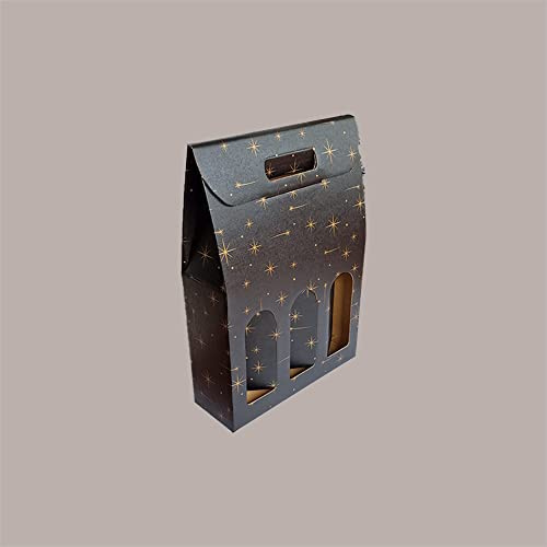 Lucgel Aufbewahrungsbox für 3 Flaschen Wein Öl aus schwarzem Karton mit Sternenmotiv, 270 x 90 x 385 mm, 10 Stück