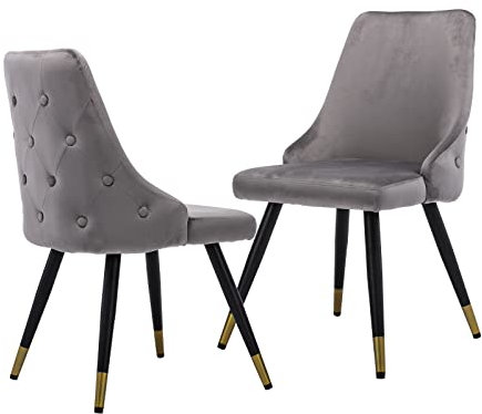 chairus Küche Esszimmerstühle 2er Set Samt Polsterstuhl Seitenstühle Wohnzimmerstuhl Modern Armloser Bürostuhl mit Metallbeinen (Grau#1-2)