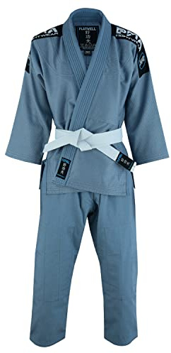 Playwell Jiu Jitsu - Uniforme per bambini Elite BJJ Jiu Jitsu, colore: Bianco (con cintura bianca per BJJ), Grigio, M2