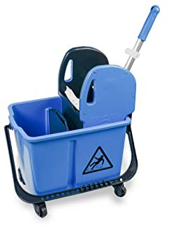 Hypafol Putzwagen | 2-Kammer Reinigungswagen | Minifahrwagen mit 24l Putzeimer mit Trennwand | mit Mopp-Presse | für Gebäudereinigung, Hotelservice, Gastronomie, Küche, Büroreinigung oder Arztpraxis