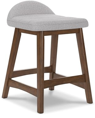 Signature Design by Ashley Lyncott Contemporary Counter Height Upholstered Bar Stool with Foam Cushion, Set of 2, Fabric Upholstery, 24.25, Light Gray & Brown