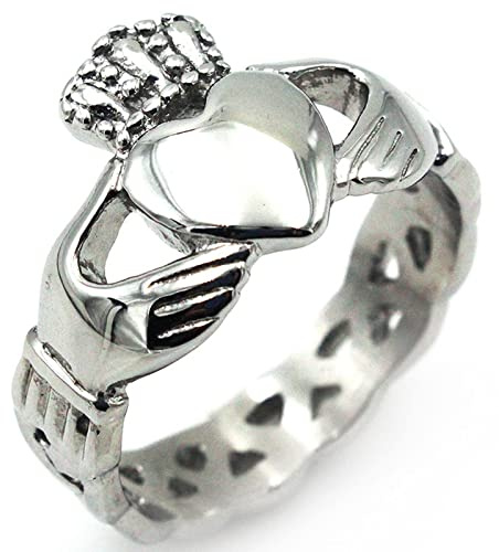 Eheringe, Herren Ringe Edel Titan Edelstahl Silberne Krone Und Herz Claddagh Ring Vatertagsgeschenk Ringe Größe 67 (21.3)