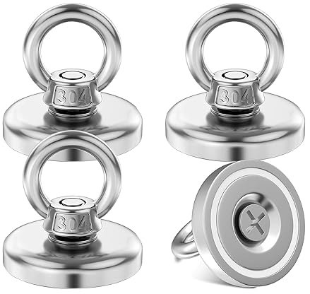 4 Stück Starke Magnete Haken, 45KG Magnethaken Extra Stark, 31mm Neodym Magnete Klein Magnetische Haken, Ösenmagnet mit Haken für Küchen, Garagen und Büros