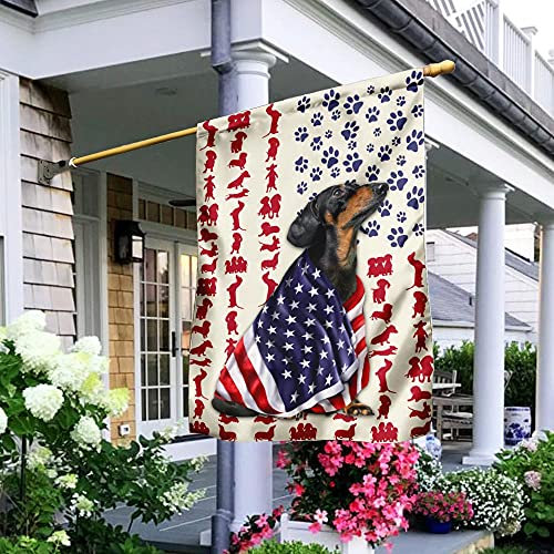 Hofflagge Doppelseitige Outdoor Flagge Perfekte Parteifahne Décor Für Yard Porch Festival Dackel Wiener Hund Amerikanische Flagge 70x100cm