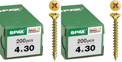 SPAX Screws Size 4mm x 30mm Flat Countersunk Pozi Zinc Yellow Passivated - 1 Box Pack (200 Pieces) (Pack of 2)