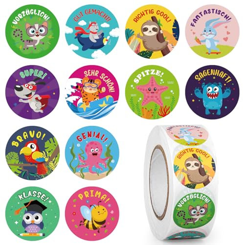 Fowecelt Motivationsaufkleber Belohnungssticker Grundschule Selbstklebende: 600 Stk 12 Tiere Muster Motivationssticker Lehrerbedarf Lehrer Zubehör für Lehrer Eltern Belobigung Schüler Kinder