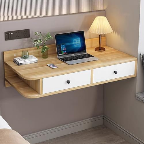Wall Mounted Desk with Drawer,Floating Laptop Desk,Multifunctional Computer Workstation with Storage Compartments in Home Office for Space Saving(80cm/31.5in,Log Color)