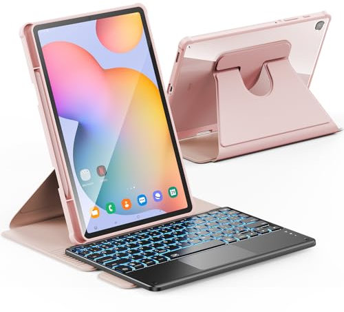 INFILAND Tastatur Hülle für Galaxy Tab S6 Lite 10.4 Zoll 2024/2022/2020 Modell (SM-P620/P625/P610/P613/P615/P619), [Hochpräzises Tackpad] mit 360 Grad drehbarem Ständer & abnehmbarer Tastatur, Schwarz
