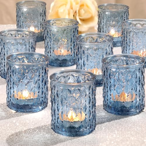 NITIME Lot de 36 bougeoirs en verre bleu pour décoration de mariage, bougies chauffe-plat pour centre de table, décoration d'intérieur et décoration de fête