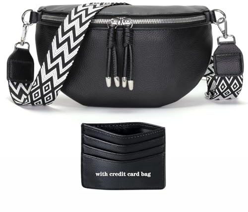 SOGYECS Bauchtasche Damen Schwarz Veganes Leder Crossbody Bag Damen Umhängetasche Damen Klein Handytasche Zum Umhängen