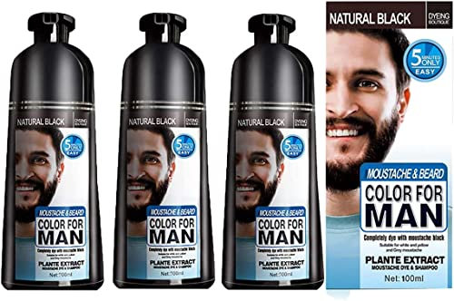 Men Beard Hair Color Instant Dye Black Mustache Beard Darkening Shampoo, Professional Men's Mustache & Beard Black Hair Color Dye Shampoo. (3pcs)