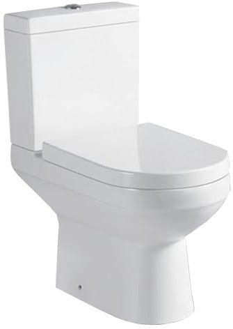 Laynor Ceramic Close Coupled Toilet Includes Soft Closing Seat, Modern White Curved Design, Dual Flush, Bathroom Toilet WC