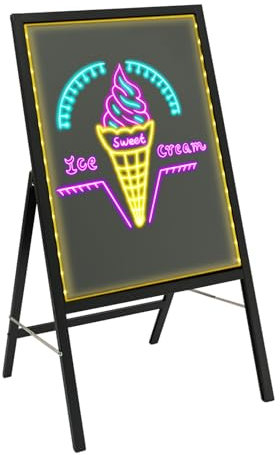 Pizarra publicitaria luminosa, 50 cm x 70 cm, con 8 rotuladores fluorescentes y caja de battry, adaptador, control remoto