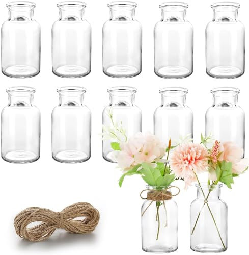 Lunriwis 12 Stück Kleine Vasen 125ml Mini Vasen Set Glasvase Klein Tischdeko Runde Vase Glas Vintage Minivasen, Väschen Für Tischdeko Hochzeit Dekoflaschen Trockenblumen Deko