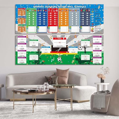 Fussball Em 2024 Spielplan Poster, Poster Zur Euro Fußballmeisterschaft 2024, Europameisterschaft 2024, Em 2024 Fußball Programm,Fußball Poster,Spieltermine,Bar,Wohnzimmerdekoration (21x63cm)