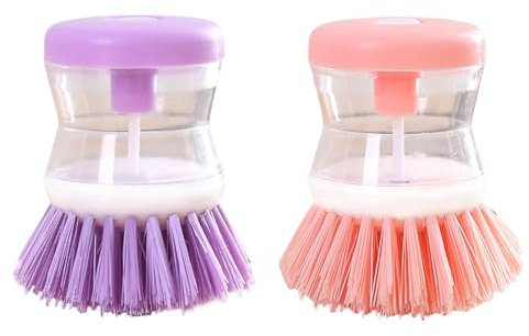 Demarsen 2Pcs Cepillo Fregar Platos, Escobilla con Dispensador de Detergente, Cepillo Lavaplatos 2 en 1 para Cocina, Cepillo de Limpieza para Limpieza de Ollas, Sartenes, Fregaderos