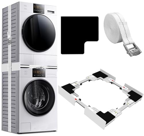 BOWEN EZ Washer Dryer Stacking Kit: Universal Stacking Frame for 46-66cm Washing Machine and Dryers - Adjustable Connecting Kit with Ratchet Ropes and Anti Vibration Feet - Ideal for Housewives
