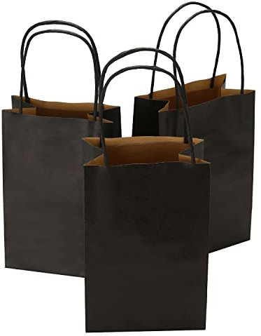 Ronvir 25Pcs Gift Bags 14x8x21cm, Small Black Paper Bags With Handles Multipack for Party, Birthday, Shopping, Goodie, Treat, Graduation, Wedding, Halloween, Christmas