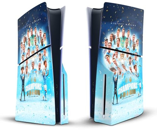 Head Case Designs Offizielle Manchester City Man City FC Team Plakat Meister 2024 Vinyl Haut Gaming Aufkleber Abziehbild Abdeckung kompatibel mit Sony Playstation 5 PS5 Slim Disc Edition Console