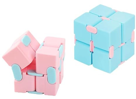 Lot de 2 cubes infini - Jouet magique infini - Jouet à décompresser - Cadeau d'anniversaire (bleu + rose)