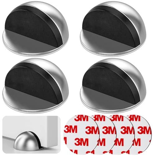 VEPEPE 4 Pack Polished Oval Stainless Steel Self Adhesive Floor Door Stops | Half Moon Wall Protector Door Stop for Home, Office & Bathroom
