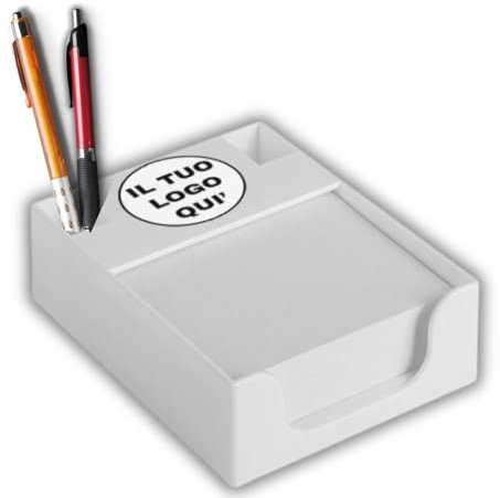 Portacarte da Scrivania Bianco Vano Portapenne e Bigliettini inclusi Personalizzabile con Testo Nome Logo, Porta Memo Gadget Aziendale per Lavoro Ufficio Pubblicitario Regalo Personalizzato (25)