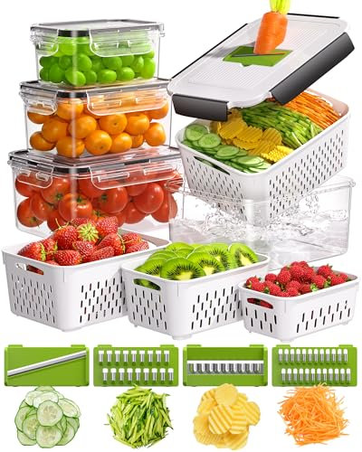 Picador de verduras todo en 1 con 4 recipientes herméticos para almacenamiento de alimentos, picador de alimentos multifuncional, cortador de queso, picador de cebolla, esencial para el hogar y la