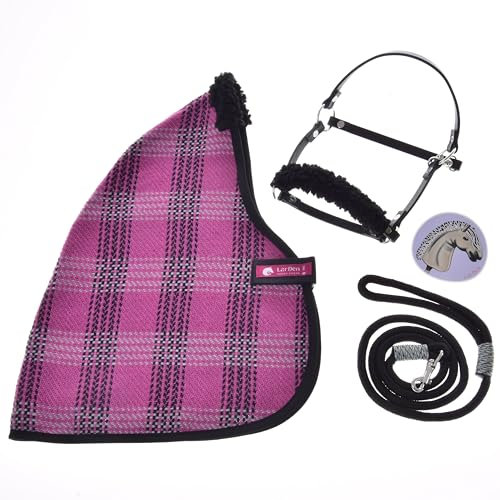 LarDen Hobby Horse Zubehör Set Harmony - Stalldecke, Halfter mit Fell, Führstrick | HANDGEFERTIGT | Große S | Steckenpferd - Rosa, Stockpferd Set, Spielzeug Kinder, Spielpferd, Hobbyhorse