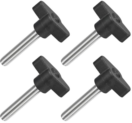 QUARKZMAN M8 x 45mm Tornillos Moleteados, 4pcs Perillas de Ala en T Rosca Macho de Acero Inoxidable 304 Tuerca Pomo de Mango Asas Ajustables Sujeción Manual para Máquina, Negro, 36mm Ancho