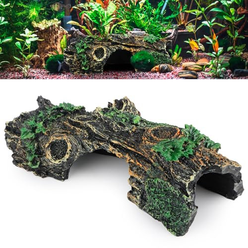 Fonyet Aquarium Deko Höhle - Harz Baumloch Dekoration für Kleine Garnelen & Fische - Natürliches Versteck & Zubehör - Grün