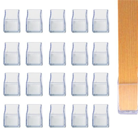 Changyeah Lot de 20 capuchons de protection carrés pour pieds de chaise avec feutre, adhésif souple en PVC transparent, pour protéger les sols
