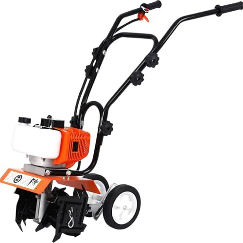 Gvqng Mini Gasoline Cultivator, 52CC Small Petrol Hoe, Small Petrol Motocultor with Powerful Motor, Rotovator Motohoe for Garden, 2 Stroke Light Motor Hoe Petrol,A