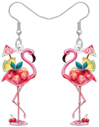 LONYOO Boucles d'oreilles Flamant Rose en Acrylique Pendantes Bijoux Doux Flamingo Cadeaux pour Femmes Filles Oiseaux Charms