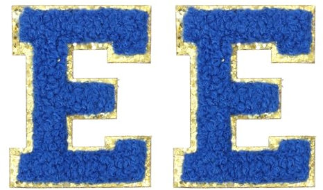 sourcing map Chenille Letter Patches 2.2 Self Adhesive Letter E Stick on Embroidered Patch Sew on Letter Stickers Applique for Repairing Clothing Jeans Shoes Hats DIY(Blue, Pack of 2)