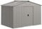 Outsunny Caseta de Jardín Exterior 4,9 m² 277x195x192 cm Efecto Madera Cobertizo de Jardín Exterior con Puerta Corredera Techo Inclinado Base Refuerzo (Suelo NO Incluido) y 4 Ventanas Gris Plata