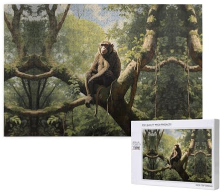 Poezjzw Monkey Sitting On A Tree Puzzles For Adult 1000 Pieces Wooden Jigsaw For Family Friend Home Decor Wall Art 29.5 X 19.7 In