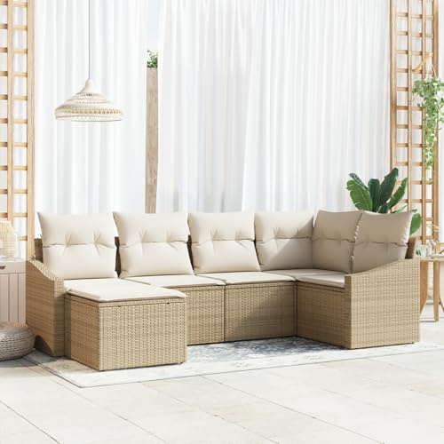Rantry 6-teiliges Garten-Essgruppen-Set mit Kissen Beige Poly-Rattan Gartenlounge Model3355460