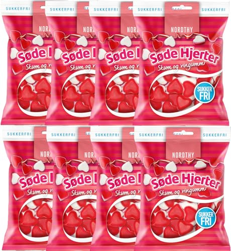 Nordthy Zuckerfreie Herz-Gummis 8 x 65g (520g) – Original dänisches Fruchtgummi ohne Zucker – Kalorienarme Gummis in Herzform