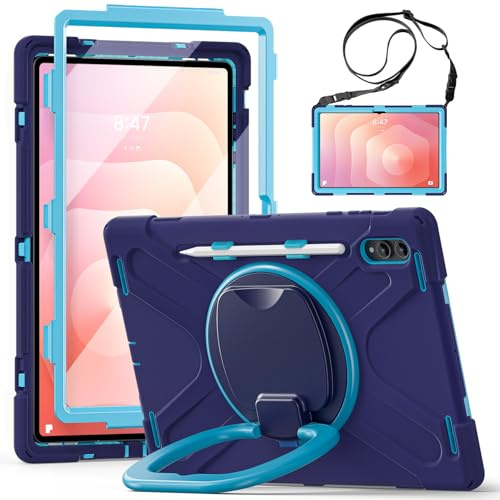 Case for Samsung Galaxy Tab S11 Ultra 2025 SM-X930X936/X936B 14.6 inch,Shockproof Military Grade Case With Screen Protector PC Silicon Bracelet Holder Pen Bag Shoulder Strap Navy blue