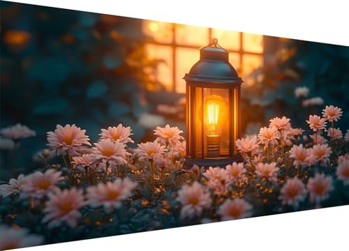 Diamond Painting Blume, Diamond Painting Erwachsene Groß XXL mit Leinwand 60 x 120 CM, Diamant Paintings Bilder Lampe Muster, Eckige Steine DIY Bastelset für Zimmer Wanddeko, Weihnachtsdeko L1-954