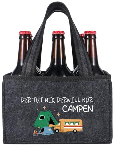 Senken Camper Geschenke - Der TUT nix der Will nur CAMPEN - Männerhandtasche Bier aus Filz mit 6 Fächern, Camping zubehör Gadgets, Witzige Camping Geschenke für Männer, Camper, Papa, Opa