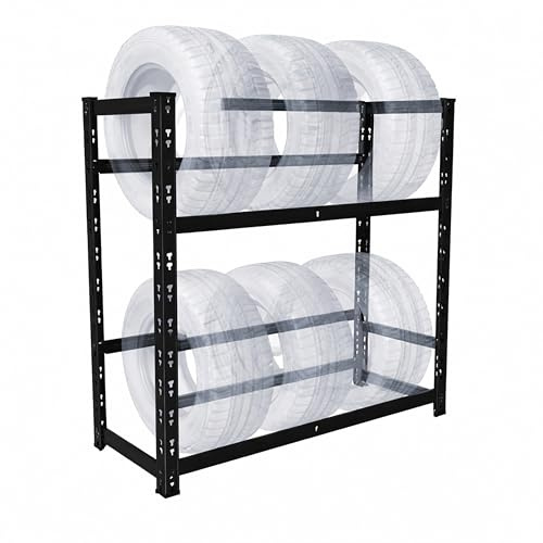 Relaxdays Reifenregal für 4–6 Räder, HBT: 100 x 85 x 35 cm, 150 kg je Ebene, Räderregal, Stecksystem, Stahl, schwarz
